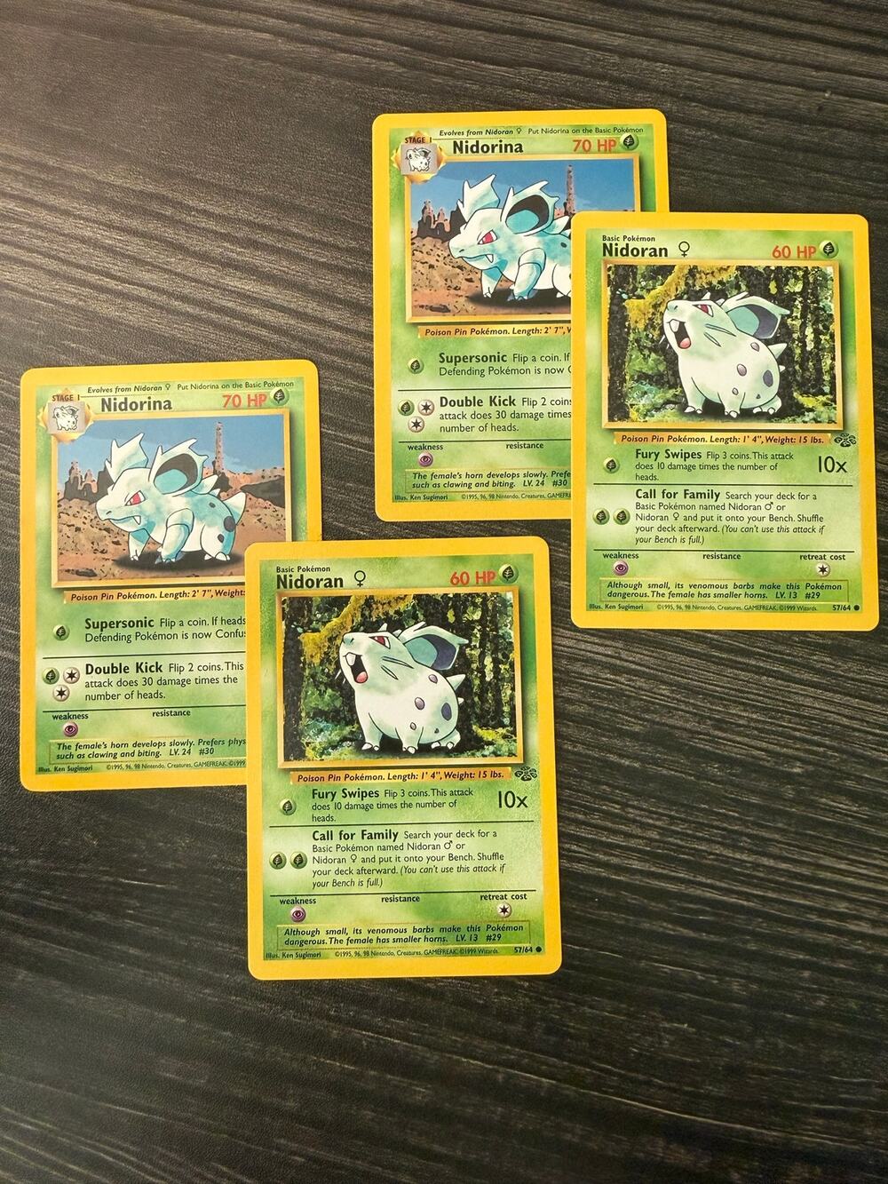 Vintage Pokémon Card Lot (4) - Jungle Set Nidorina & Nidoran ♀